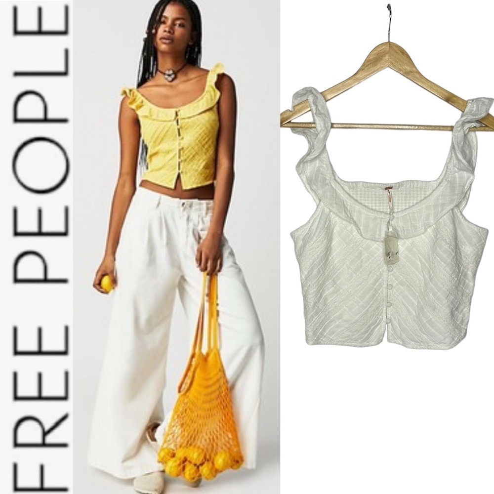 NWT Free People Riviera Lace Cropped Button Front Tank Blouse